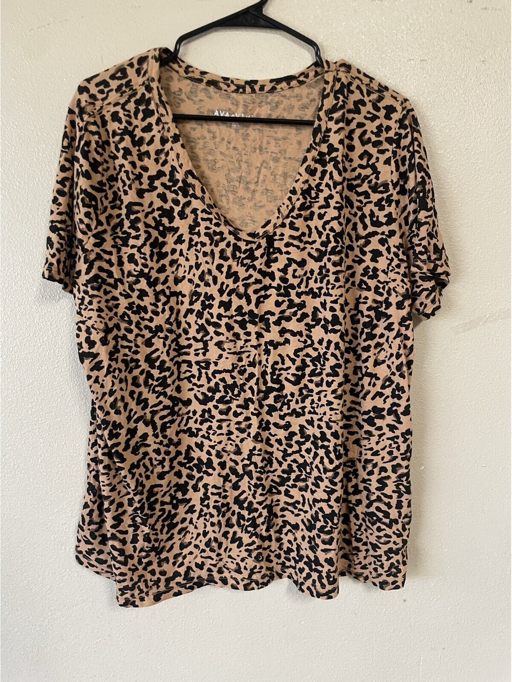 Plus Size Tee 1x Ava Viv Short Sleeve Animal Print Brown Black